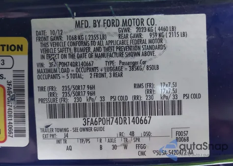 2013 Ford Fusion Se from USA, damaged, VIN 3FA6P0H74DR140667